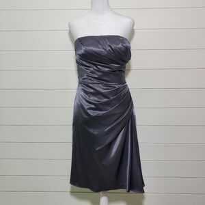Bill Levkoff Women's Grey‎ Satin Strapless Gathered Short Dress. Size: 6